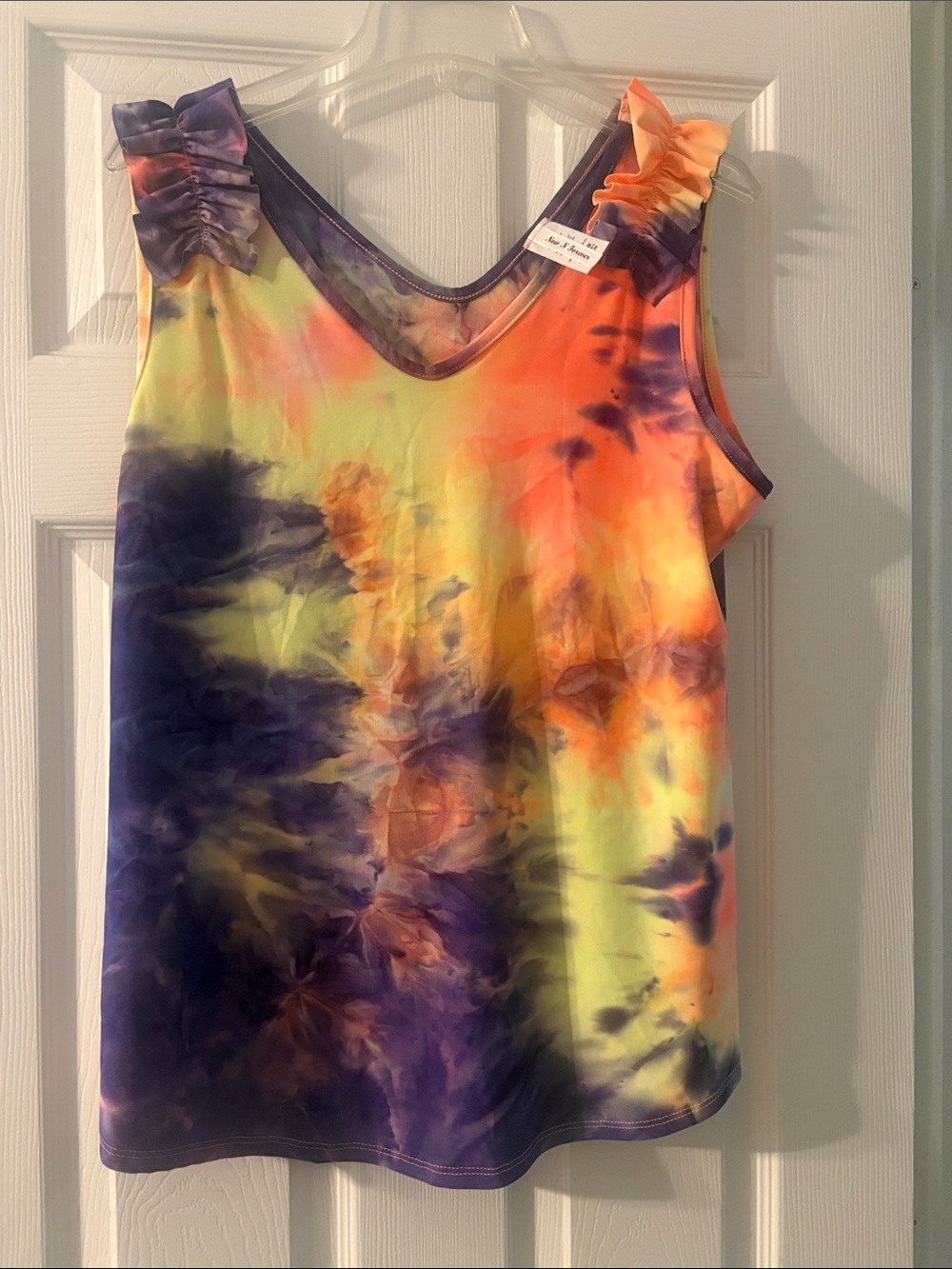 Now N Forever Multicolor Tie-Dye V-Neck Tank Top - Purple, Yellow, Orange